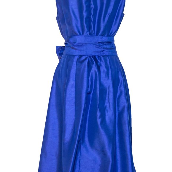 ELIZA J Blue Fit Flare Dress Side Bow Tie Cocktail Wedding  Sz 8 Medium NEW 225$ - Picture 4 of 4